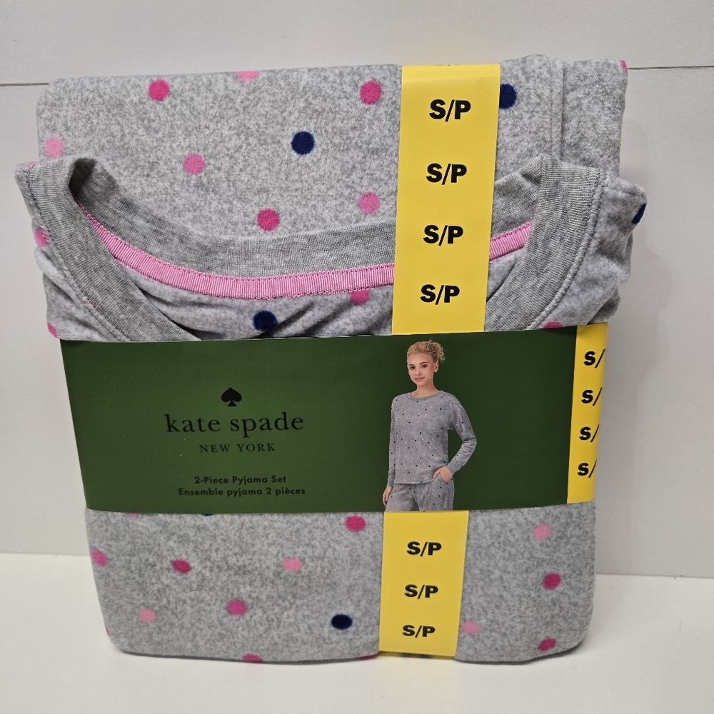 Kate Spade Gray Polka Dot Pajama Set with Pink Dots - Picture 3 of 6
